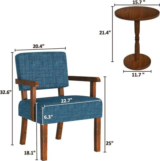 Alt view image 2 of 7 - Accent Chair Set of 2 with Table, Living Room Chairs with Soft Seat and Armrests for Living Room Bedroom Reading Room Waiting Room, Lake Blue (AC01)