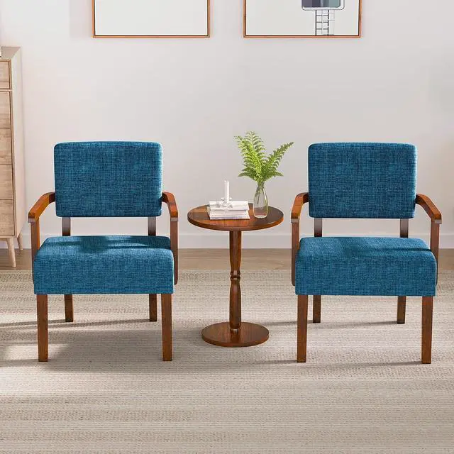 Alt view image 4 of 7 - Accent Chair Set of 2 with Table, Living Room Chairs with Soft Seat and Armrests for Living Room Bedroom Reading Room Waiting Room, Lake Blue (AC01)