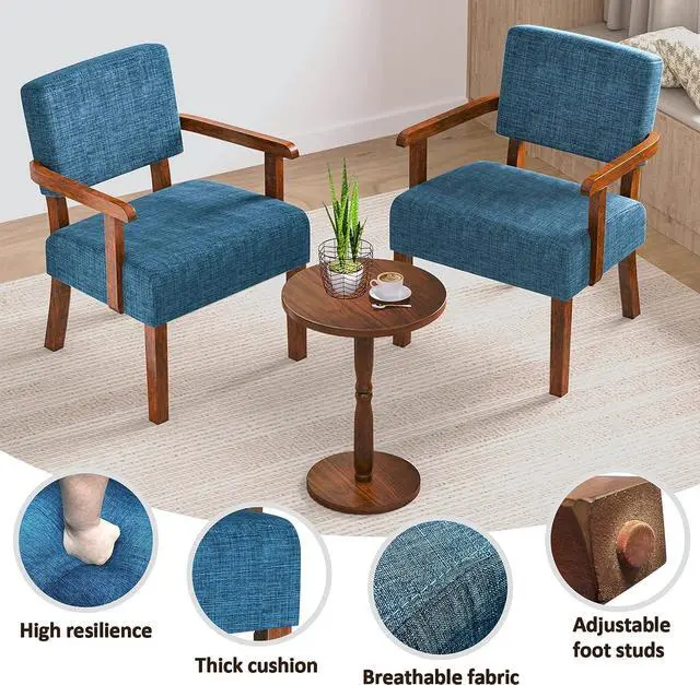 Alt view image 5 of 7 - Accent Chair Set of 2 with Table, Living Room Chairs with Soft Seat and Armrests for Living Room Bedroom Reading Room Waiting Room, Lake Blue (AC01)