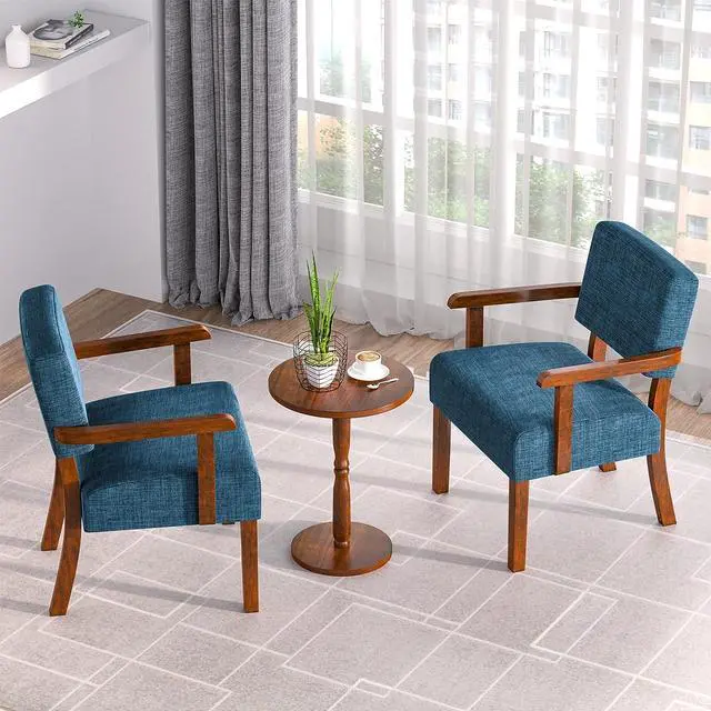 Alt view image 7 of 7 - Accent Chair Set of 2 with Table, Living Room Chairs with Soft Seat and Armrests for Living Room Bedroom Reading Room Waiting Room, Lake Blue (AC01)