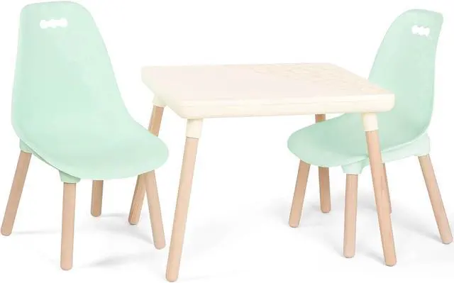 Main image of B. toys  Table and Chair Set  Furniture For Toddlers  1 Craft Table & 2 Chairs  Natural Wooden Legs  Mint  3+ Years