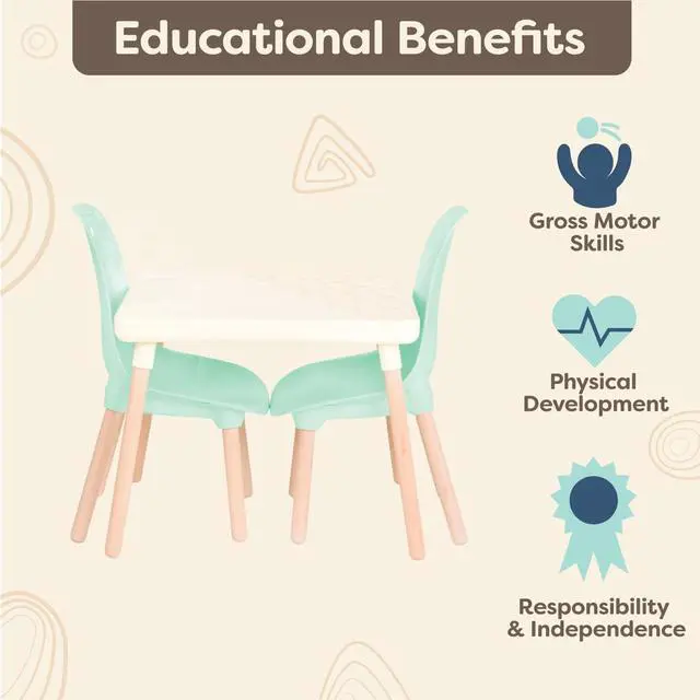 Alt view image 5 of 7 - B. toys  Table and Chair Set  Furniture For Toddlers  1 Craft Table & 2 Chairs  Natural Wooden Legs  Mint  3+ Years