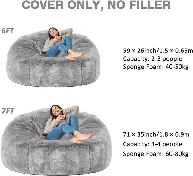 Taotique (Cover only, No Filler) Giant Bean Bag Chair Cover Soft Faux RH  Fur Sofa Bed Cover Washable Bean Bag Couch Cover for Adult and Kids with  Liner, Welcome to consult 