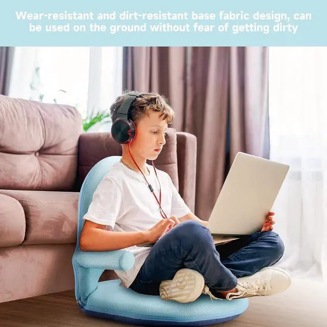 Alt view image 4 of 7 - Nnewvante Floor Chair with Back Support and Armrest, 42 Angles Adjustable Washable Floor Seat, Folding Recliner with Cushion for Yoga Meditation Adults Kids Classroom Playing, Welcome to consult
