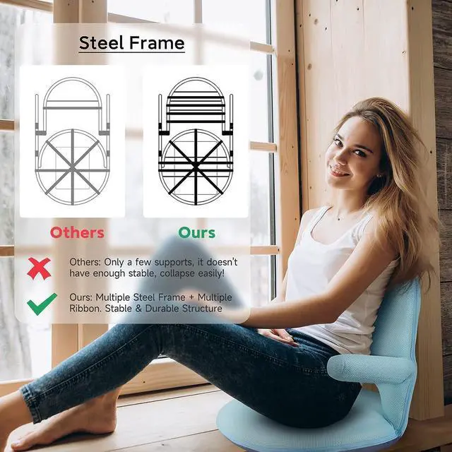 Alt view image 6 of 7 - Nnewvante Floor Chair with Back Support and Armrest, 42 Angles Adjustable Washable Floor Seat, Folding Recliner with Cushion for Yoga Meditation Adults Kids Classroom Playing, Welcome to consult