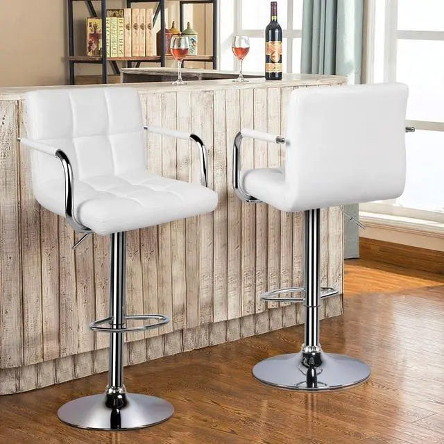 Alt view image 2 of 7 - Yaheetech Tall Bar Stools Set of 2 Modern Square PU Leather Adjustable BarStools Counter Height Stools with Arms and Back Bar Chairs 360 Swivel Stool White, Welcome to consult