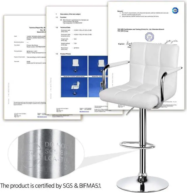 Alt view image 5 of 7 - Yaheetech Tall Bar Stools Set of 2 Modern Square PU Leather Adjustable BarStools Counter Height Stools with Arms and Back Bar Chairs 360 Swivel Stool White, Welcome to consult