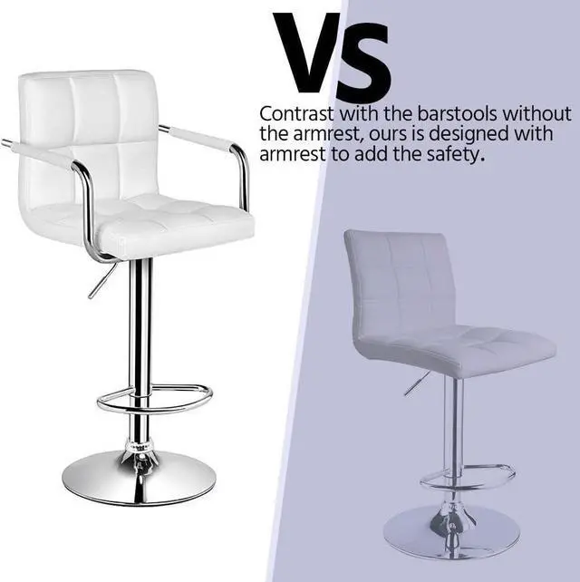 Alt view image 6 of 7 - Yaheetech Tall Bar Stools Set of 2 Modern Square PU Leather Adjustable BarStools Counter Height Stools with Arms and Back Bar Chairs 360 Swivel Stool White, Welcome to consult