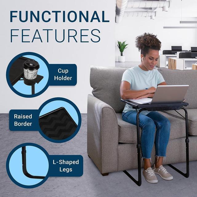 Alt view image 4 of 7 - Table Mate II TV Tray Table - Folding TV Dinner Table, Couch Table Trays for Eating Snack Food, Stowaway Laptop Stand, Portable Bed Dinner Tray - Adjustable TV Table with 3 Angles, Cup Holder, Black