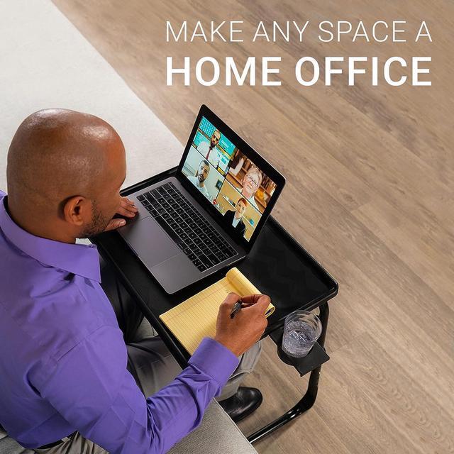 Alt view image 7 of 7 - Table Mate II TV Tray Table - Folding TV Dinner Table, Couch Table Trays for Eating Snack Food, Stowaway Laptop Stand, Portable Bed Dinner Tray - Adjustable TV Table with 3 Angles, Cup Holder, Black