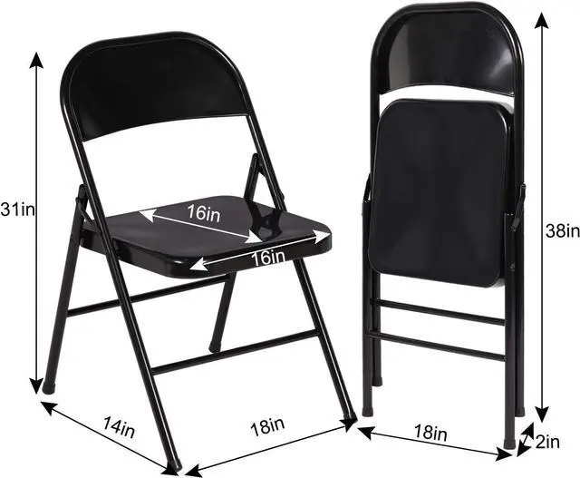 Alt view image 3 of 7 - VECELO Metal Folding Chairs 4 Pack, Double Hinged Steel Frame Easy Foldable&Stackable for Office Kitchen Dinning Wedding Patio and Garden