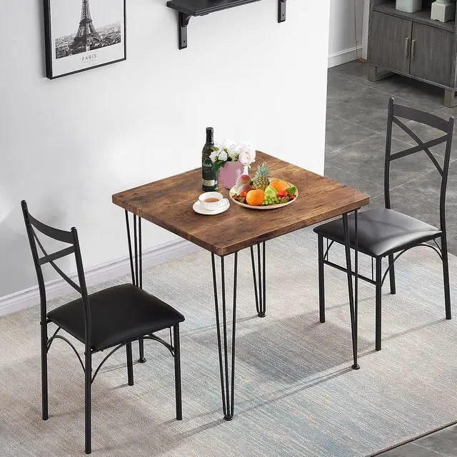 Alt view image 2 of 7 - VECELO 3-Piece Dining Room Kitchen Table and Pu Cushion Chair Sets for Small Space, Seating for Two, Brown, Welcome to consult