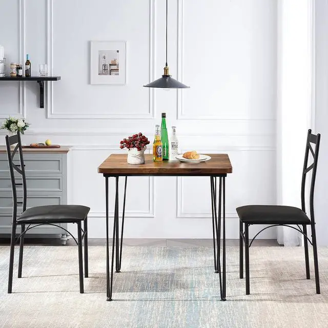 Alt view image 3 of 7 - VECELO 3-Piece Dining Room Kitchen Table and Pu Cushion Chair Sets for Small Space, Seating for Two, Brown, Welcome to consult