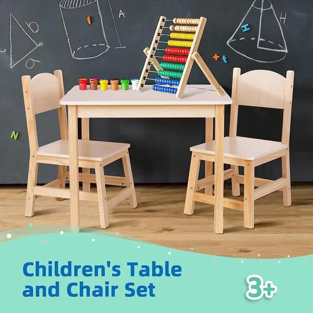 Alt view image 3 of 6 - TOOKYLAND Wood Kids Table and Chairs Set,Natural,Sturdy,Doesn't Wobble,Light Color Children's Furniture,Easy to Match