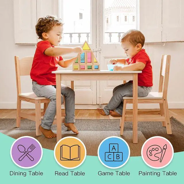 Alt view image 2 of 6 - TOOKYLAND Wood Kids Table and Chairs Set,Natural,Sturdy,Doesn't Wobble,Light Color Children's Furniture,Easy to Match