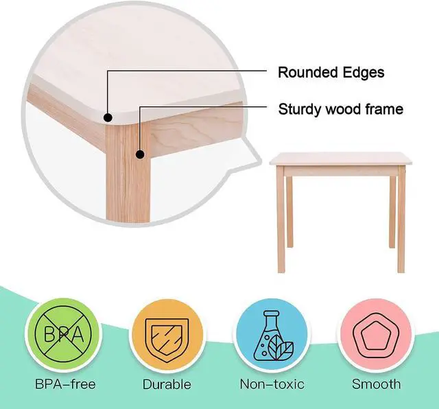 Alt view image 5 of 6 - TOOKYLAND Wood Kids Table and Chairs Set,Natural,Sturdy,Doesn't Wobble,Light Color Children's Furniture,Easy to Match