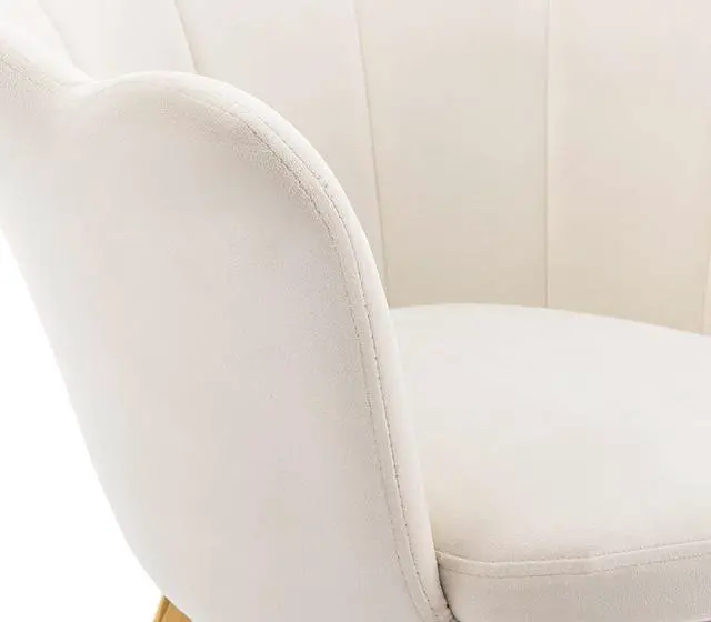 Alt view image 5 of 7 - chairus Small Accent Chair for Living Room, Velvet Gold Cute Vanity Chair with Back for Makeup Room, Upholstered Shell Shaped Office Guest Modern Chair Arm Chair, Cream White
