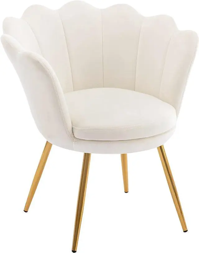 Alt view image 4 of 7 - chairus Small Accent Chair for Living Room, Velvet Gold Cute Vanity Chair with Back for Makeup Room, Upholstered Shell Shaped Office Guest Modern Chair Arm Chair, Cream White