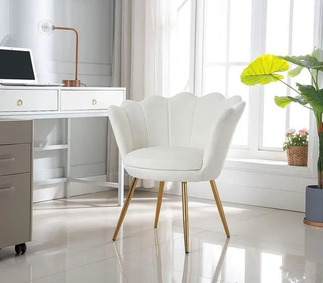 Alt view image 6 of 7 - chairus Small Accent Chair for Living Room, Velvet Gold Cute Vanity Chair with Back for Makeup Room, Upholstered Shell Shaped Office Guest Modern Chair Arm Chair, Cream White
