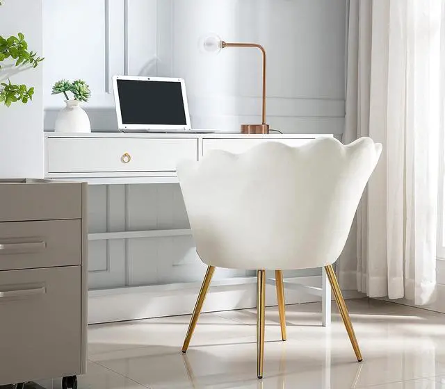 Alt view image 7 of 7 - chairus Small Accent Chair for Living Room, Velvet Gold Cute Vanity Chair with Back for Makeup Room, Upholstered Shell Shaped Office Guest Modern Chair Arm Chair, Cream White