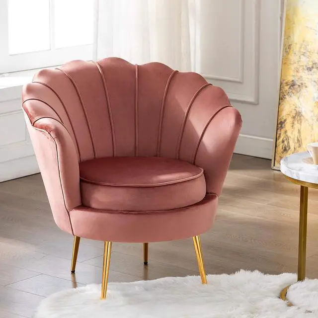 Alt view image 2 of 7 - DAGONHIL Pink Velvet Accent Chair for Living Room, Lounge Chair for Bedroom with Gold Metal Legs, Vanity Chair for Makeup Room, Dusty Pink, Welcome to consult