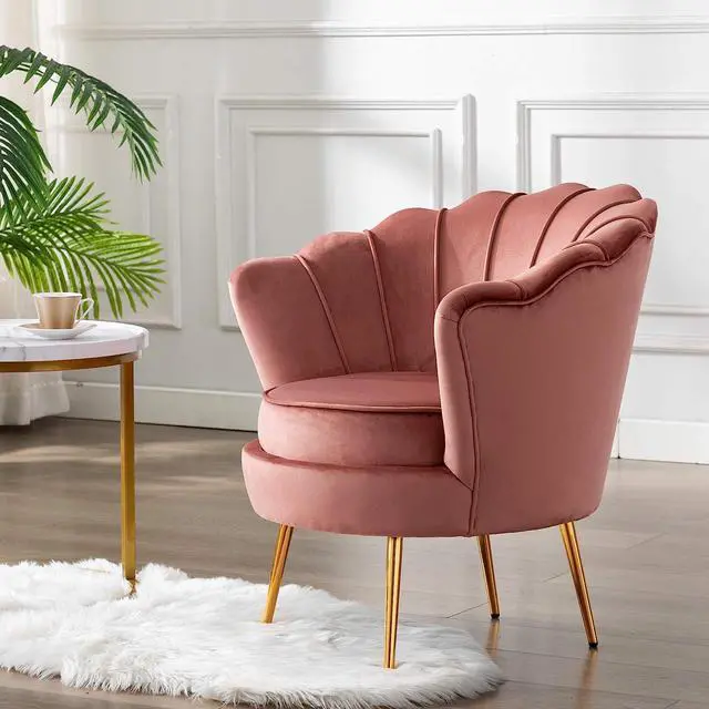Alt view image 3 of 7 - DAGONHIL Pink Velvet Accent Chair for Living Room, Lounge Chair for Bedroom with Gold Metal Legs, Vanity Chair for Makeup Room, Dusty Pink, Welcome to consult