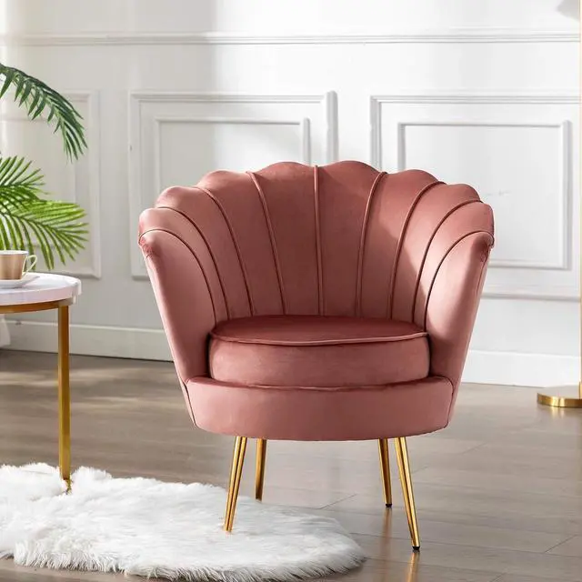Alt view image 4 of 7 - DAGONHIL Pink Velvet Accent Chair for Living Room, Lounge Chair for Bedroom with Gold Metal Legs, Vanity Chair for Makeup Room, Dusty Pink, Welcome to consult