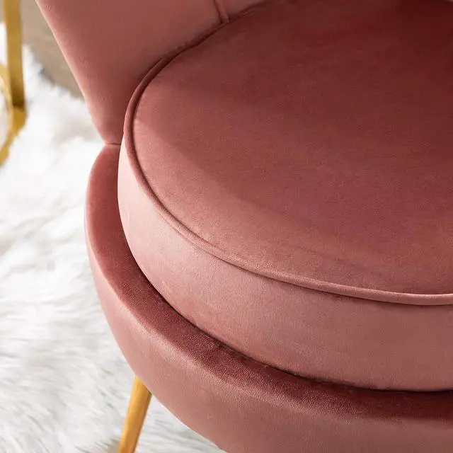 Alt view image 7 of 7 - DAGONHIL Pink Velvet Accent Chair for Living Room, Lounge Chair for Bedroom with Gold Metal Legs, Vanity Chair for Makeup Room, Dusty Pink, Welcome to consult