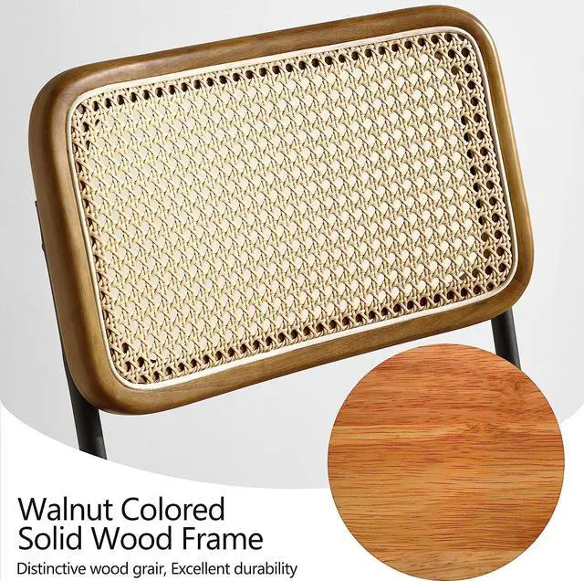 Alt view image 4 of 7 - Art Leon Boho Dining Chairs Set of 2 - Mid Century Modern Dining Room Chairs with Rattan Back, Faux Leather Armless Kitchen Chairs Rattan Chair, Green
