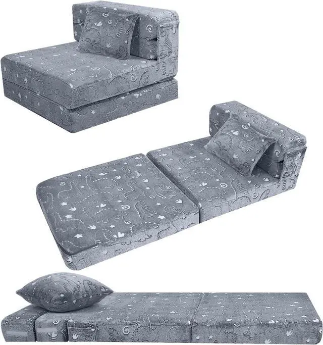 Main image of MeMoreCool Kids Floor Mattress Glow in The Dark, Convertible Sofa Couch, Folding Futon Chair Bed Sleeper for Baby Playroom (Glowing Dinosaur)