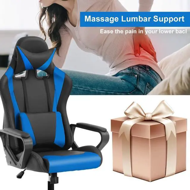 Alt view image 5 of 6 - Ergonomic Gaming Chair, High Back PU Leather Office Chair with Adjustable Lumbar Support & Headrest  Swivel Computer Desk Chair for Adults, Teens, Kids  Heavy Duty Executive Red Game Chair - Blue