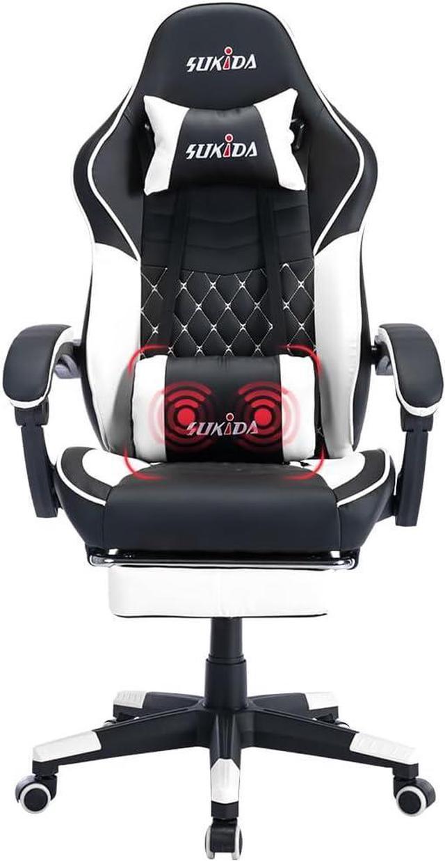 SUKIDA Ergonomic Video Gamer Chairs - Gaming Computer Chair Game Chair for  Adults Massage Lumbar Support Swivel Leg Rest Height Adjustable Headrest  Backrest White, Welcome to consult - Newegg.com