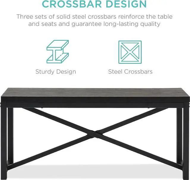 Alt view image 3 of 7 - Best Choice Products 45.5in 3-Piece Bench Style Dining Furniture Set, 4-Person Space-Saving Dinette for Kitchen, Dining Room w/ 2 Benches, Table - Black/Black