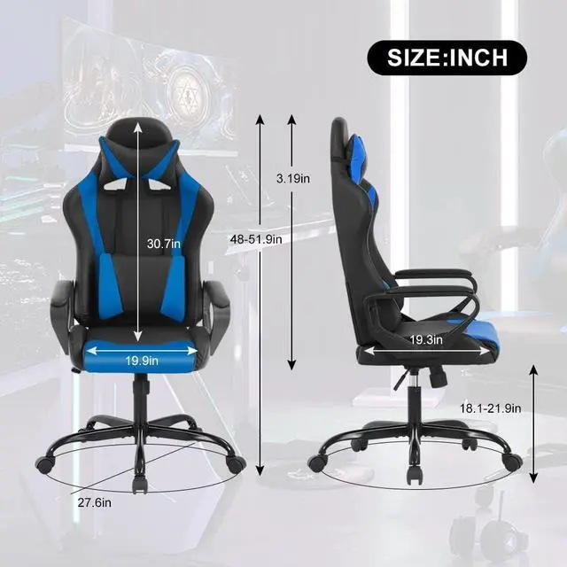 Alt view image 2 of 6 - Ergonomic Gaming Chair, High Back PU Leather Office Chair with Adjustable Lumbar Support & Headrest  Swivel Computer Desk Chair for Adults, Teens, Kids  Heavy Duty Executive Red Game Chair - Blue