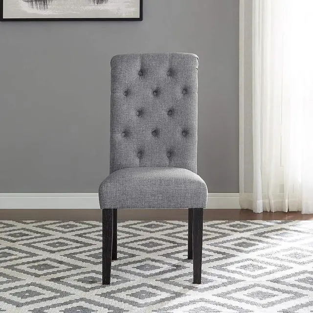 Alt view image 3 of 5 - Roundhill Furniture Leviton Solid Wood Tufted Dining Chair, Set of 2, Gray