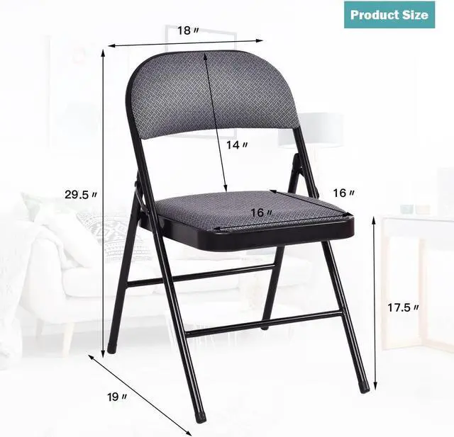 Alt view image 3 of 7 - Giantex 4-Pack Folding Chairs with Metal Frame and Fabric Upholstered Padded Seat, Foldable Home Office Party Chair Set (Grey), Welcome to consult