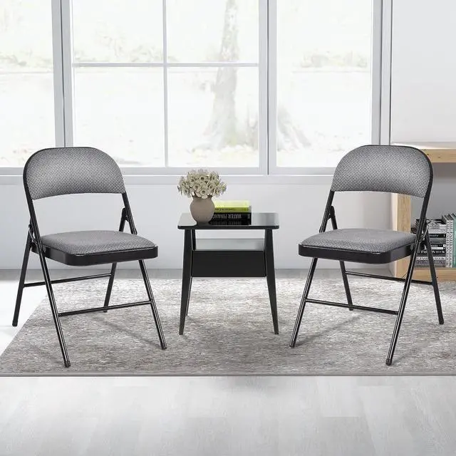 Alt view image 2 of 7 - Giantex 4-Pack Folding Chairs with Metal Frame and Fabric Upholstered Padded Seat, Foldable Home Office Party Chair Set (Grey), Welcome to consult