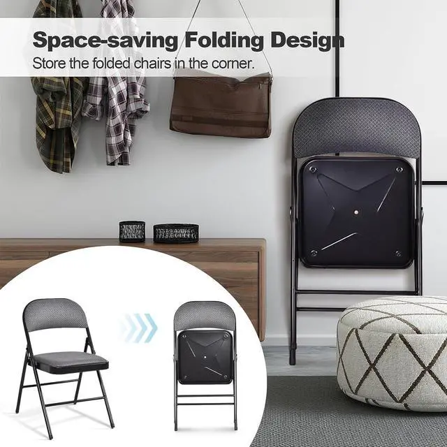 Alt view image 5 of 7 - Giantex 4-Pack Folding Chairs with Metal Frame and Fabric Upholstered Padded Seat, Foldable Home Office Party Chair Set (Grey), Welcome to consult