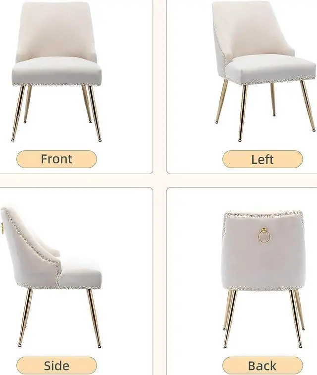 Alt view image 7 of 7 - KCC Velvet Dining Room Chairs Set of 2 Nailhead Back Ring Pull Trim with Gold Legs for Kitchen Living Room(Beige), Welcome to consult