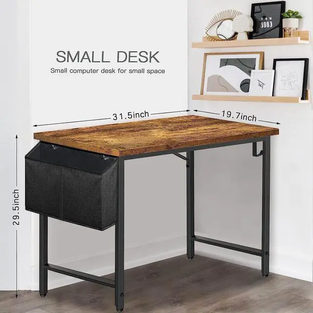 Alt view image 3 of 7 - Small Desk for Small Spaces - Student Kids Study Writing Computer Table for Bedroom School Work PC Workstation,Rustic 30 31 Inch