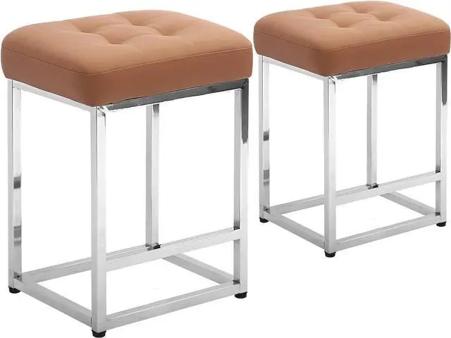 Alt view image 4 of 6 - CangLong 24" Bar Stool Counter Height Bar Stools with Footrest Faux Leather Backless Kitchen Dining Cafe Chair with Sturdy Metal Steel Frame Base for Indoor Outdoor,Set of 2,Brown