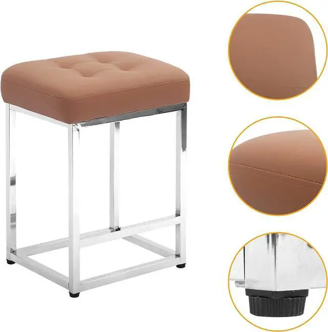 Alt view image 5 of 6 - CangLong 24" Bar Stool Counter Height Bar Stools with Footrest Faux Leather Backless Kitchen Dining Cafe Chair with Sturdy Metal Steel Frame Base for Indoor Outdoor,Set of 2,Brown