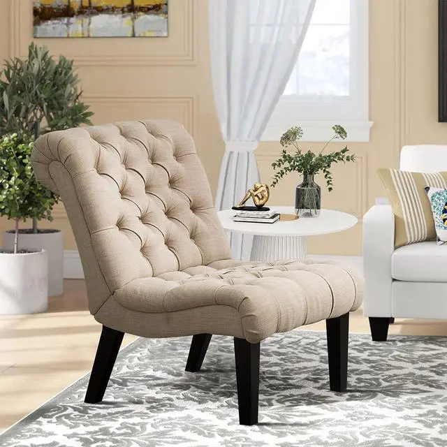 Alt view image 3 of 7 - Armless Modern Accent Chairs for Living Room, Khaki Fabric