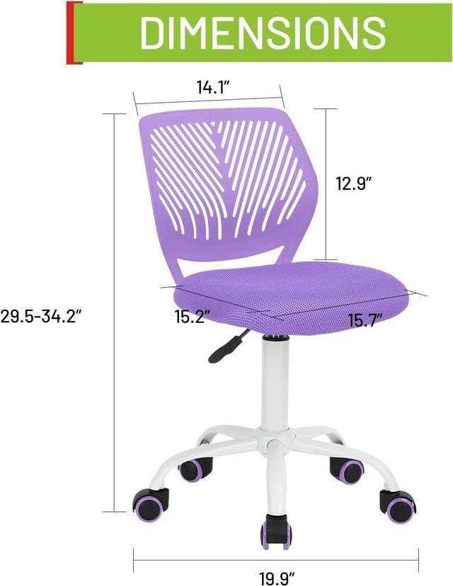 FurnitureR 360 Swivel Task Chair, Low Back Armless Writing Desk Chair with  Adjustable Height & Lumbar Support for Teens Boys Girls Students, Computer  Desk Chair for Home Office, PURPLE 