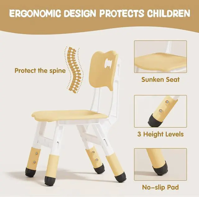 Alt view image 4 of 7 - Brelley Kids Table and 6 Chairs Set, Height Adjustable Toddler Desk and Chair Set, Graffiti Desktop, Classroom/Daycare/Home, Children Multi-Activity Table for Ages 2-8