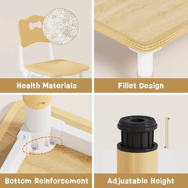 Alt view image 5 of 7 - Brelley Kids Table and 6 Chairs Set, Height Adjustable Toddler Desk and Chair Set, Graffiti Desktop, Classroom/Daycare/Home, Children Multi-Activity Table for Ages 2-8