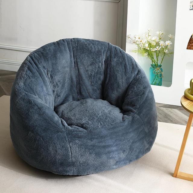 N&V Medium Bean Bag Chair, Adult Size Bean Bag Sack, Foam Filling, Includes  Removable and Machine Washable Cover, 37in, Soft Faux Fur (Blue), Welcome  to consult 