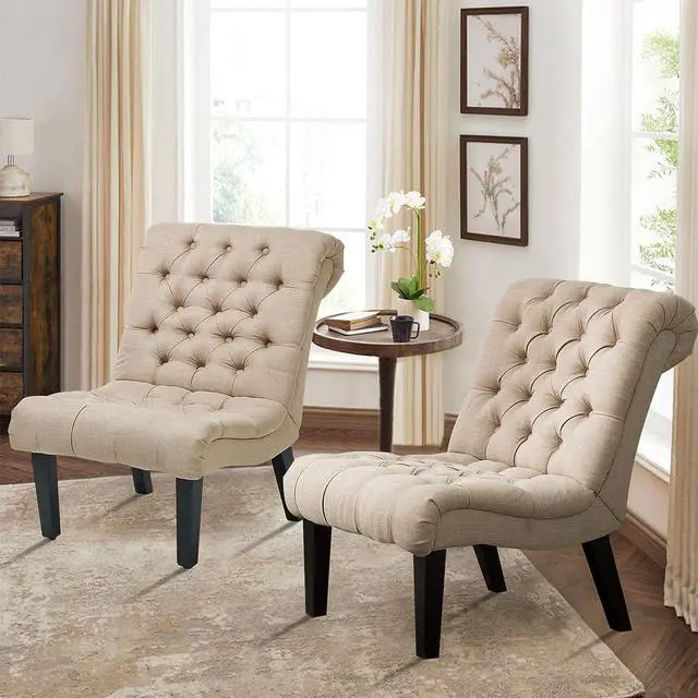 Alt view image 4 of 7 - Armless Modern Accent Chairs for Living Room, Khaki Fabric