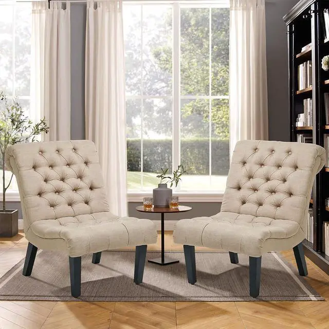 Alt view image 6 of 7 - Armless Modern Accent Chairs for Living Room, Khaki Fabric