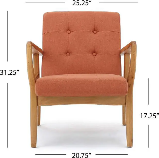 Alt view image 3 of 7 - Christopher Knight Home Brayden Fabric Club Chair, Orange 28.25D x 25.25W x 31.25H in